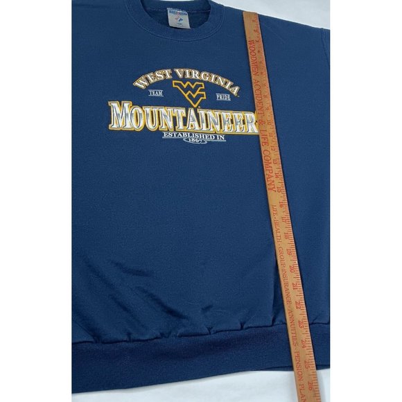 WVU West Virginia University Mountaineers L Sweatshirt Blue Crew Neck Jerzees - Picture 7 of 10
